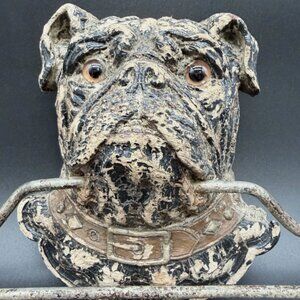 Antique Vintage Bulldog Glass Eyes Wall Decor Wall Mount Hanging Rack
